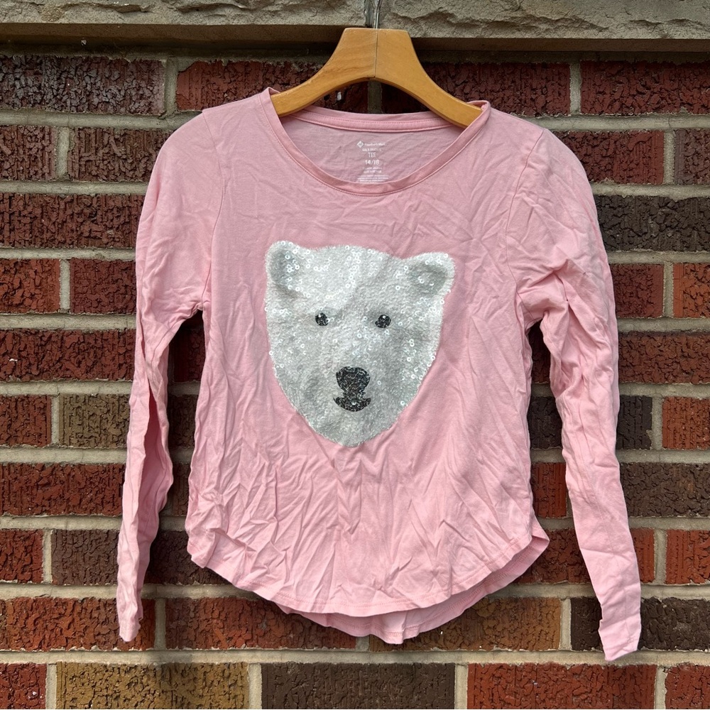 Member’s Mark Light Pink Sequin Polar Bear Graphic Long Sleeve Shirt Top